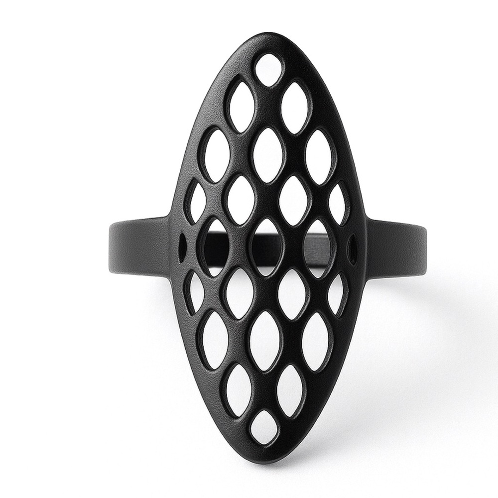 Black Stainless Steel Cutout Shield Ring - Geometric Statement Ring Womens